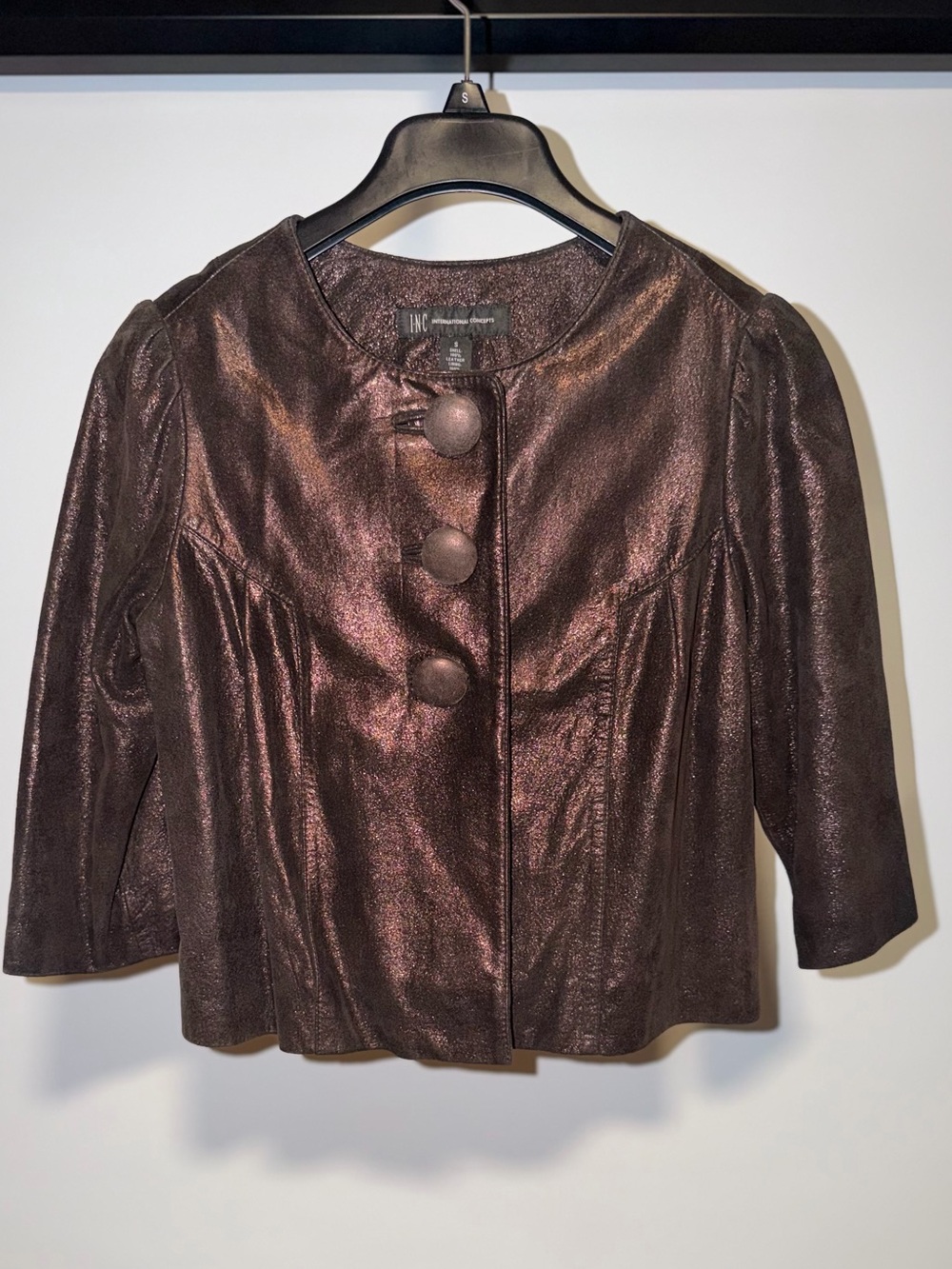 INC International Concepts Metallic Bronze Cropped Blazer